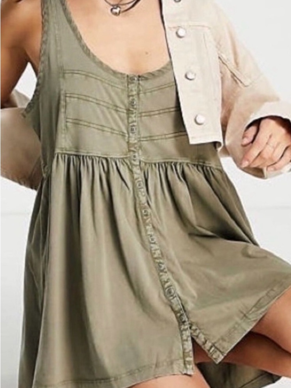 Free People Boho Babydoll Whimsical Earthy western Sage Button-Front Tunic Tank